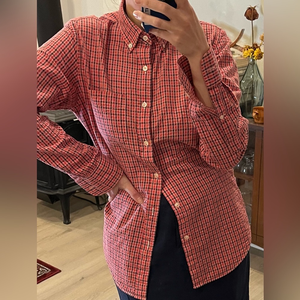 J. Crew Hand Dyed Red Checkered Button-Up Shirt